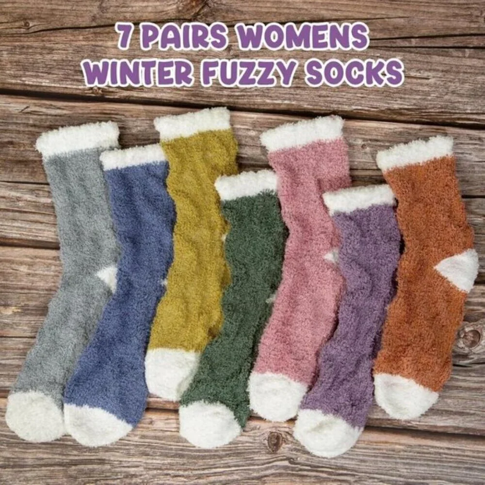7-Pair Women’s Fuzzy Socks Cozy Warm Fluffy Christmas Winter Gift Set